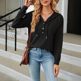 Fongt Autumn And Winter New Solid Color Hooded Buttons Loose Long-Sleeved Women's Clothing