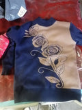 Autumn Winter Middle-aged Women Knit Sweater Print Pullover Turtlenecks Fleece Liner Warm Tops Mother Sweaters Base