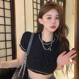 O Neck Korean version Short-Sleeved T-Shirt Women's Knited T Shirt-Outfit