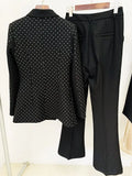 STREET Newest 2023 Designer Runway Suit Set Women's Slim Fitting Diamonds Blazer Flare Pants Suit