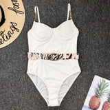 Black Buckle One Piece Swimsuit Women High Cut Metal Chain Strap Push Up Padded Monokini Bathing Suit Bodysuit