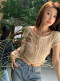 Fongt New Pure Style Short Sleeve Retro Strapped With Cardigan Sweet Cool Hottie Knitted