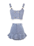 Kawaii Three Piece Set Women Lace Lolita Sweet Party Mini Skirt Set Female College Style Vest + Elegant Skirt Suit