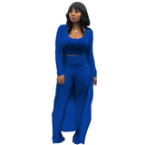 knitted long sleeve cardigan coat loose wide leg pants crop top 3 piece set for female women autumn winter women's