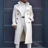 Fongt New Fashion Solid Color Collar Long-Sleeved Gentleman Coat Autumn And Winter Loose Coat In The Long Wind