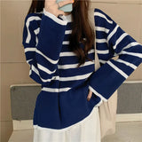 Fongt Renovation Striped Sweater Women's New Retro Mini-Designed Knitted T-Shirt Tide In
