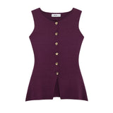 Fongt Women's Clothing 2025 Autumn And Winter New Fashion Vest Gold Button Flat Needle Vest