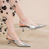 Fongt New Summer Dress With Sandals Fairy Shoes Pointed Light-Mouthed Fine Temperament Silver Single