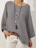Women Blouse Long Sleeve Solid Cotton Linen Shirts Female Casual Basic Robe Soft Tunic Oversized Blouse for Women Tops-Outfit
