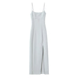 Fongt Cloth Sling Dress 2025 Summer Temperament Dress Dress Open Back Fork And Medium Long Fan Skirt