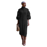 Fongt New Women's Casual Turtleneck Slit Knit Dress-Outfit