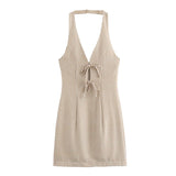 Fongt Summer New Women's Decoration Bare Back Hanging Neck Sling Dress