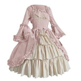 Retro Gothiced Court Dress Royal Lady Ball Dress Square Neck Tight Waist Bowknot Women Elegant Costume vestido ropa-Outfit