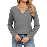 New V-Collar Color Cotton Pure Color Long-Sleeved Loose T-Shirt Jacket Women-Outfit