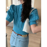 Fongt Korean Spring New Fashionable Twist Short Sleeve Sweater-Outfit