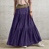 Stylish Women Spring Skirts Vintage Elastic Waist Faldas Saia Female Ruffles Maxi Sundress Casual Jupe Solid Long