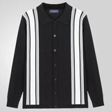 Fongt Men's Men's Spring Thin Knits Striped Splicing Business Long Sleeve Polo Shirts