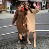 New 2020 Autumn Winter Women Dresses Knitted Korean Style Fashionable Oversize Warm Elegant Lady Midi Dress