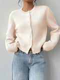 Fongt And Winter Sweater Women's Fashion Thin Round-Neck Long Sleeve Button Short Loose Cardigan Top Coat