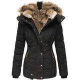 Fongt Warm Wool Collar Cotton Clothes Women Zipper Long Sleeve Hooded Cotton Coat W128