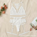 Sexy Eyelashes Lingerie New Lace Seduction Perspective Hanging Neck Three-Piece