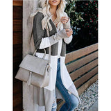 Fongt Clamming Long Knitted Sweater Rainbow Spliced Striped Cardigan Sweater Coat Women's Autumn And Winter