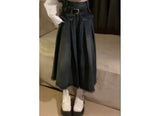 Simple Lapel Neck White Long Sleeve Shirts Women+ Y2k E-Girl High Waist Denim Skirts 2024 Autumn New Two Piece Sets-Outfit