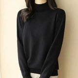 Loose Solid Color Screw Thread Sweaters Commute All-match Half High Collar Autumn Winter Thick Long Sleeve Knitted Jumpers-Outfit