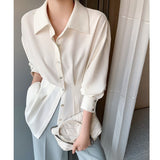 Fongt Shirt Female Design Small Spring And Autumn French Light Ripe Hong Kong Chic High-End Feeling Waist Top