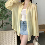 Fongt Silk Cardigan Small Loose Thin Long Sleeve Sunscreen Shirt Women's Summer Design Sense Back Open Fork Shirt