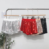 Fongt Shooting Babes Shiny Shiny Splicing Loose Waist Shorts Design Feel Thin Broad Leg Hot Pants 9053