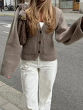 Fongt 2025 Leisurely Pure Color V-Neck Knitted Coat