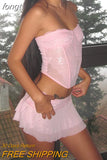 Shoulder Crop Top and Mini Skirts Dress Sets Patchwork Lace Summer Clothes Streetwear Two Peice Set for Women Matching