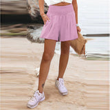 Fongt Women's Hot Selling Solid Color High-Waisted Elastic Shorts Tight Waist Wide Leg Slacks