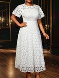 Fongt Large-Size Collar Lace Bubble Sleeve Dress High Waist-Repair A Party Evening Dress Dress