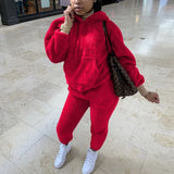 Tracksuits Casual Plush Warm Fluffy Suits Women's Long Sleeve Hooded Sweatshirt Hoodie Long Sporty 2 Piece