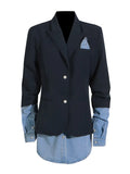 Fongt Splicing Suit Jacket Female 2024 Autumn New Dress Suit Lapel High Sense Long Sleeve Small Suit Woman-Outfit