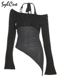 Intellectual Elegant Simple Solid Color Fake Two Pieces Casual Knitted Elastic Breathable Women's Long Top-Outfit