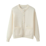 Fongt Fashion Round Neck Solid Color Gentle Wind Sweater Knitted Cardigan