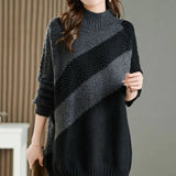 Diamonds Knitted Sweaters Autumn Winter Korean Loose Women's Clothing Long Sleeve Casual Basic Half High Collar Jumpers-Outfit