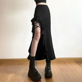Fongt Summer New Women's Solid Color Body Street Fashion High-Waisted Hip Open Skirt
