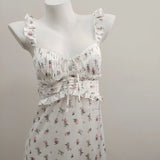 Fongt Babes Shredded Flower Sling Skirt Girl Summer New Pure Lust High-End Feel Back Dress Skirt Skirt Pyjamas Thin