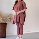 Fongt The Autumn Of 2025, The New Round-Neck Bat Shirt Is A Large-Size Loose Knitted Knitted Casual Two-Piece Set.
