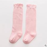 1 Pair Spring Autumn Winter Cotton Lace Double Needle Children Breathable Socks Solid Baby Girls Knee Socks