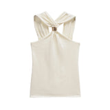 Fongt Homemade New Women's Oceaned Seam-Time Casual Golden T-M�Ling Hanging Neck 4938116