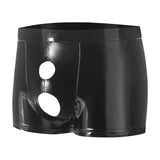 Fongt Men's PVC Bright Leather Boxers Sexy Open File Lekhoers Size Accurate No Smell-Outfit