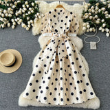 Fongt Dress Female High-End Light Luxury Famous Bubble Bubble Sleeve Dress Design Feel Waist Strap Fluffy French Dress