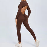 Fongt Zipper Long Sleeve Nude Yoga Jumpsuit Women Wear Fitness Sports Pants Tights-Outfit