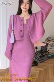 New Autumn O Neck Cardigan Short Knitted Sweaters Slim High Waist Spaghetti Strap Dress Temperament