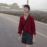Arrival Women Solid V Neck Notched Chiffon Blouse Button Up Oversize Black Shirt Elegant Korea Style Feminina Blusa